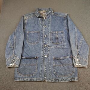 Vintage Calvin Klein Jacket Mens Large Blue Denim Chore Coat Workwear Pockets